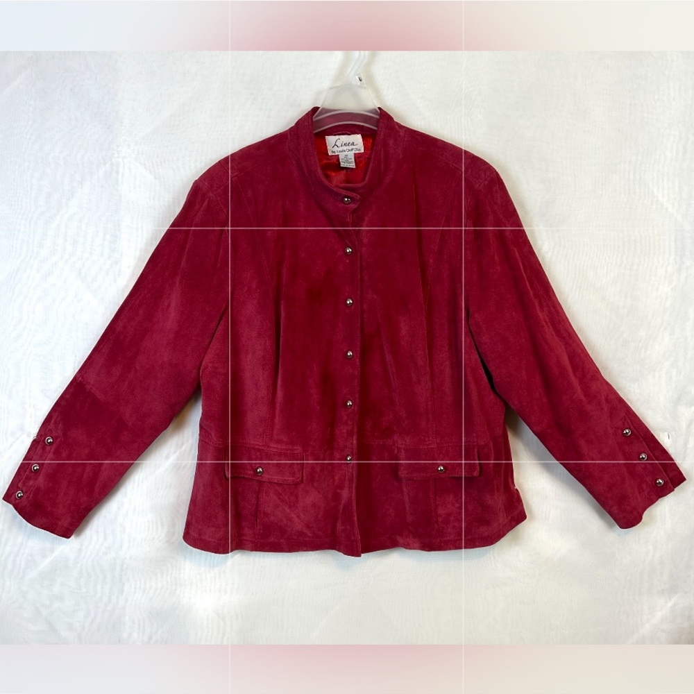 Linea by Louis Dell’ Olio Women’s Red Suede Leather Button Front Coat 3XL
